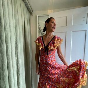 Doen Audette Dress Red Floral XS